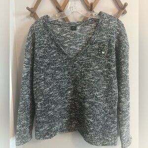 Zara slouchy heathered black grey sweater withh a bedazzled broach like feat M